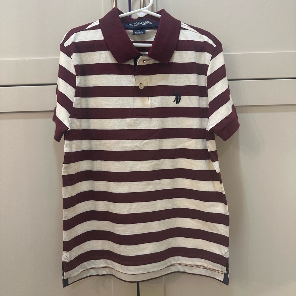 U.S. Polo Assn. Maroon and White Striped Polo-8